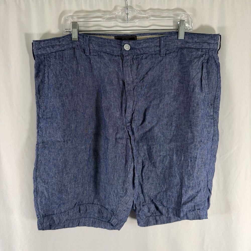 Jos A Bank 100% Linen Shorts Men's 42 Blue Flat Front Lightweight Pockets